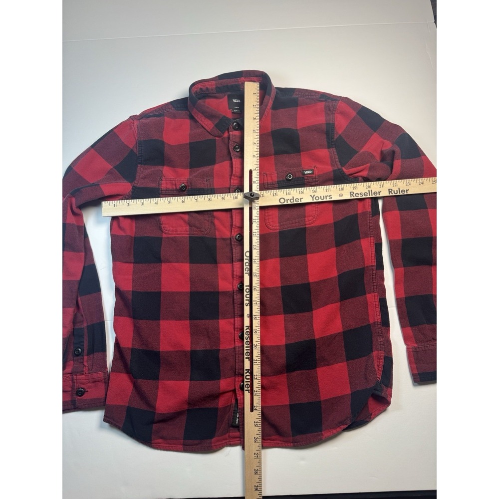 Vans Flannel Shirt Mens Large Slim Fit Buffalo Plaid Red Black Button Up Skate - Picture 3 of 6